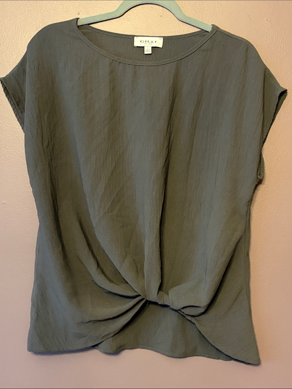 Gilli Women’s Grey Knot-Front Cap Sleeve Blouse Size Large